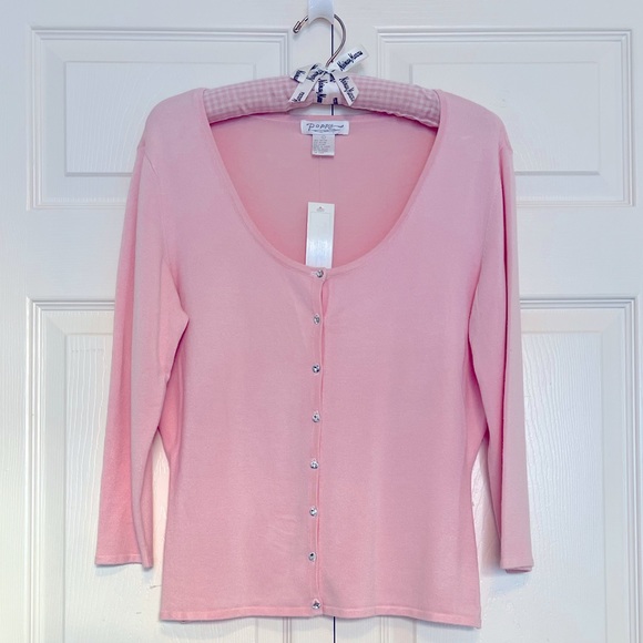 NWT Pink 3/4 Sleeve Rhinestone Button Scoop Neck Cardigan-Size L - Picture 1 of 7